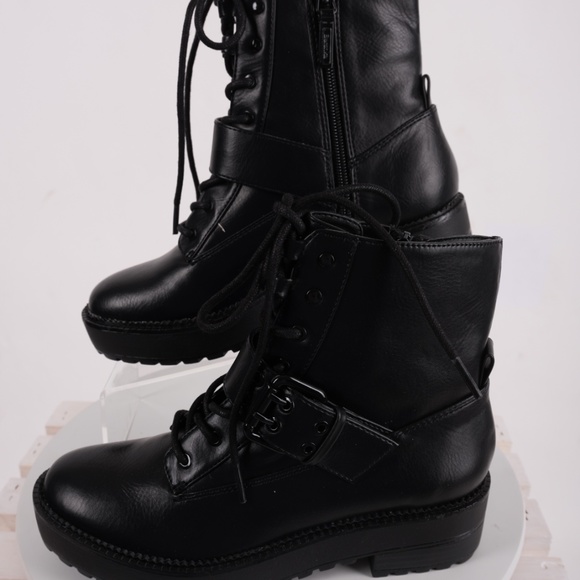 Bershka Shoes Bershka Zara Combat Boots Lace Up Buckle Black Poshmark